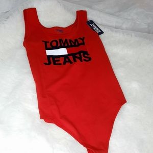 SOLD Red Tommy one piece tank top with snap crotch NWT